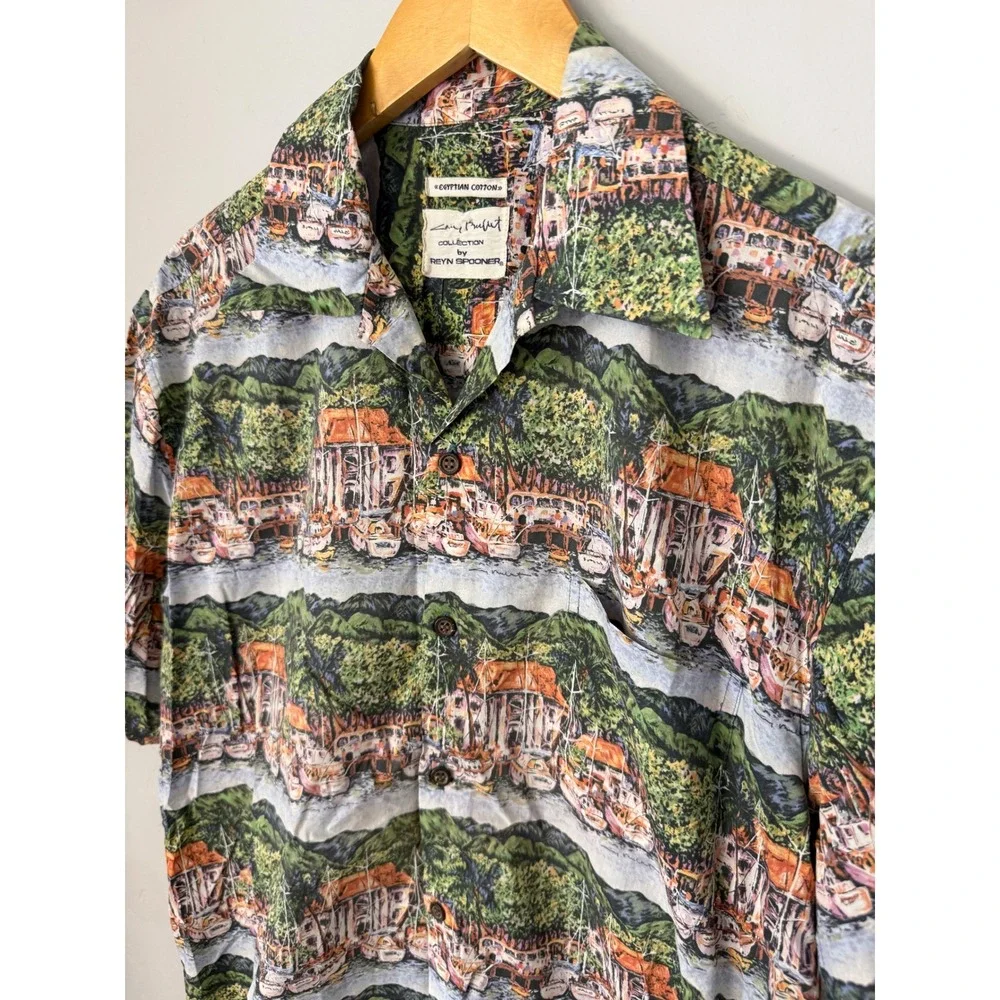 Reyn‎ Spooner Jimmy Buffett Egyptian Cotton Hawaiian Shirt Scenic Harbor Mens L